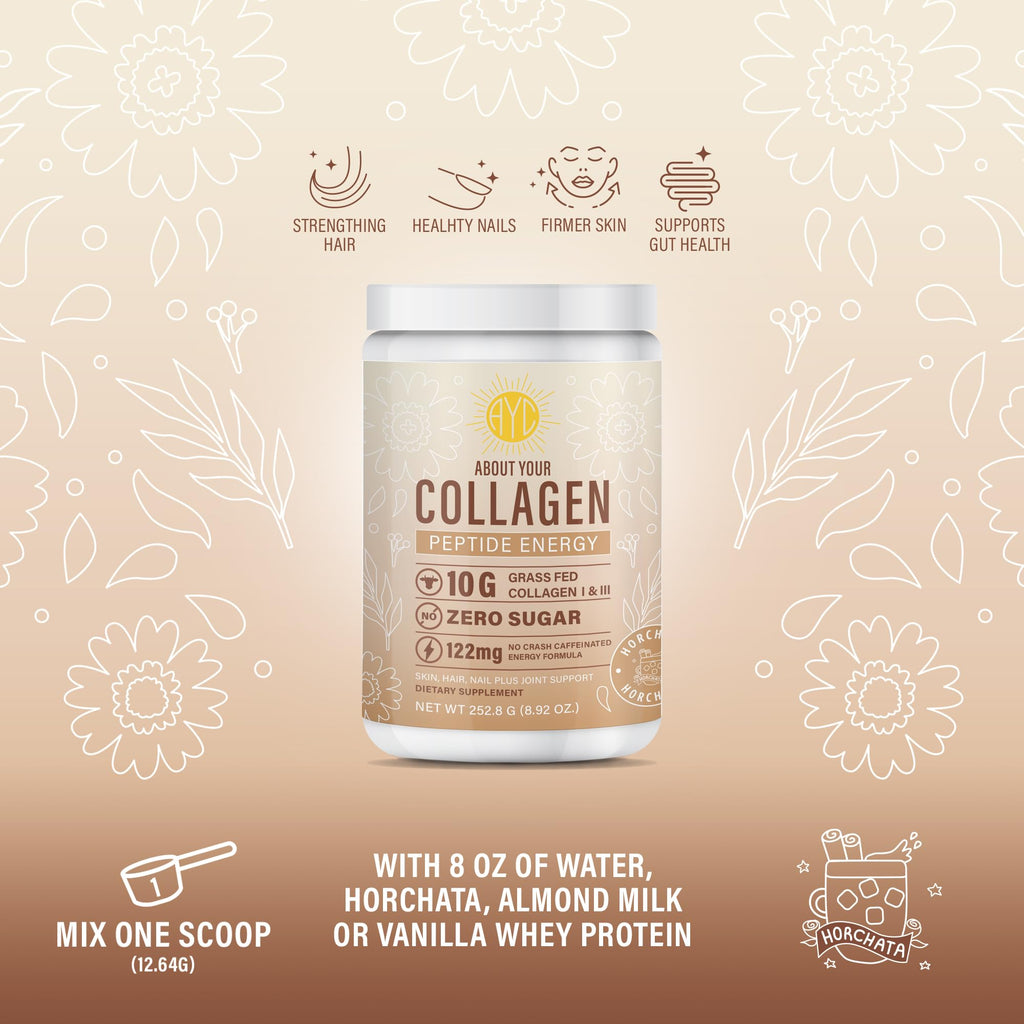 Collagen Peptide Energy Powder – Hair, Skin & Nails | Type I & III | Horchata 8.92 oz