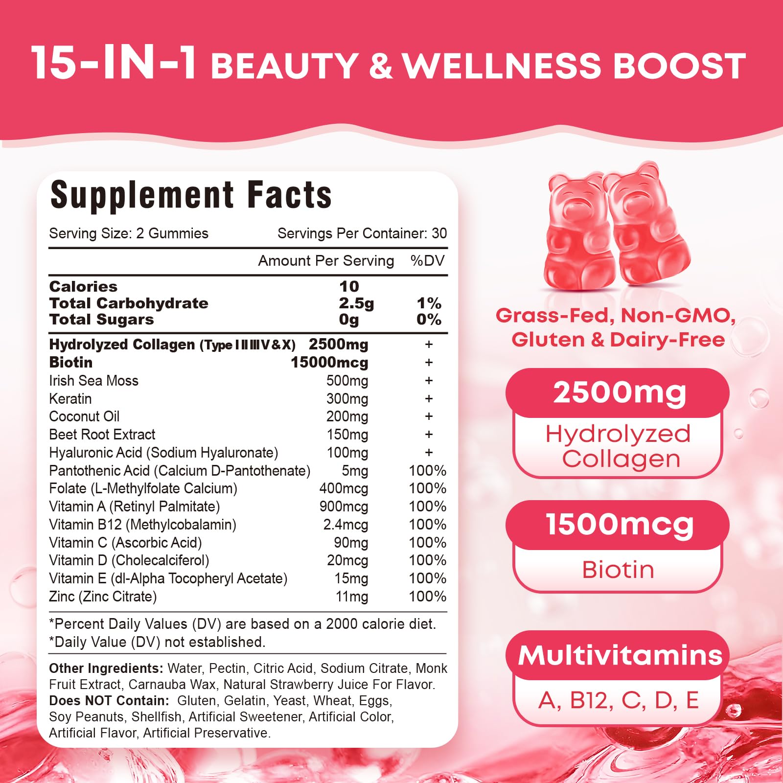 Collagen Peptide Gummies – Sugar Free for Hair, Skin, Nails (60 Count)
