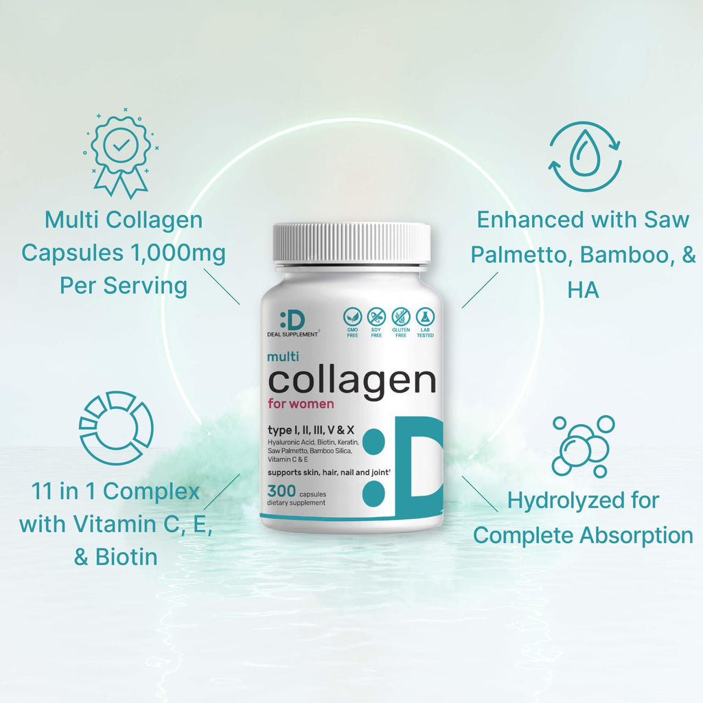 11-in-1 Multi Collagen Supplement – 300 Capsules w/ Vitamin C & Biotin
