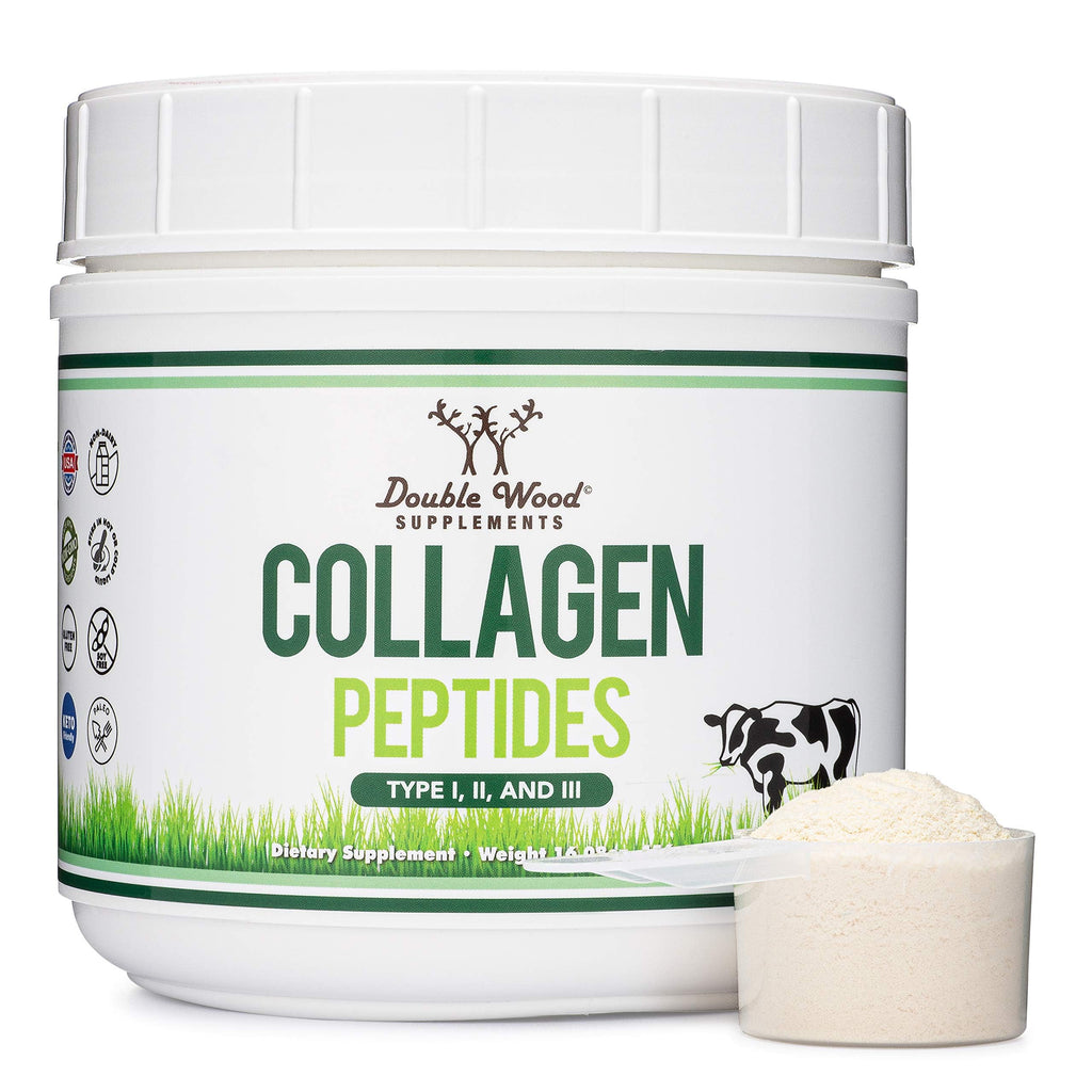 Collagen Peptides Powder - Hydrolyzed Multi-Type I/II/III | Grass-Fed Bovine | 16.08oz | Double Wood