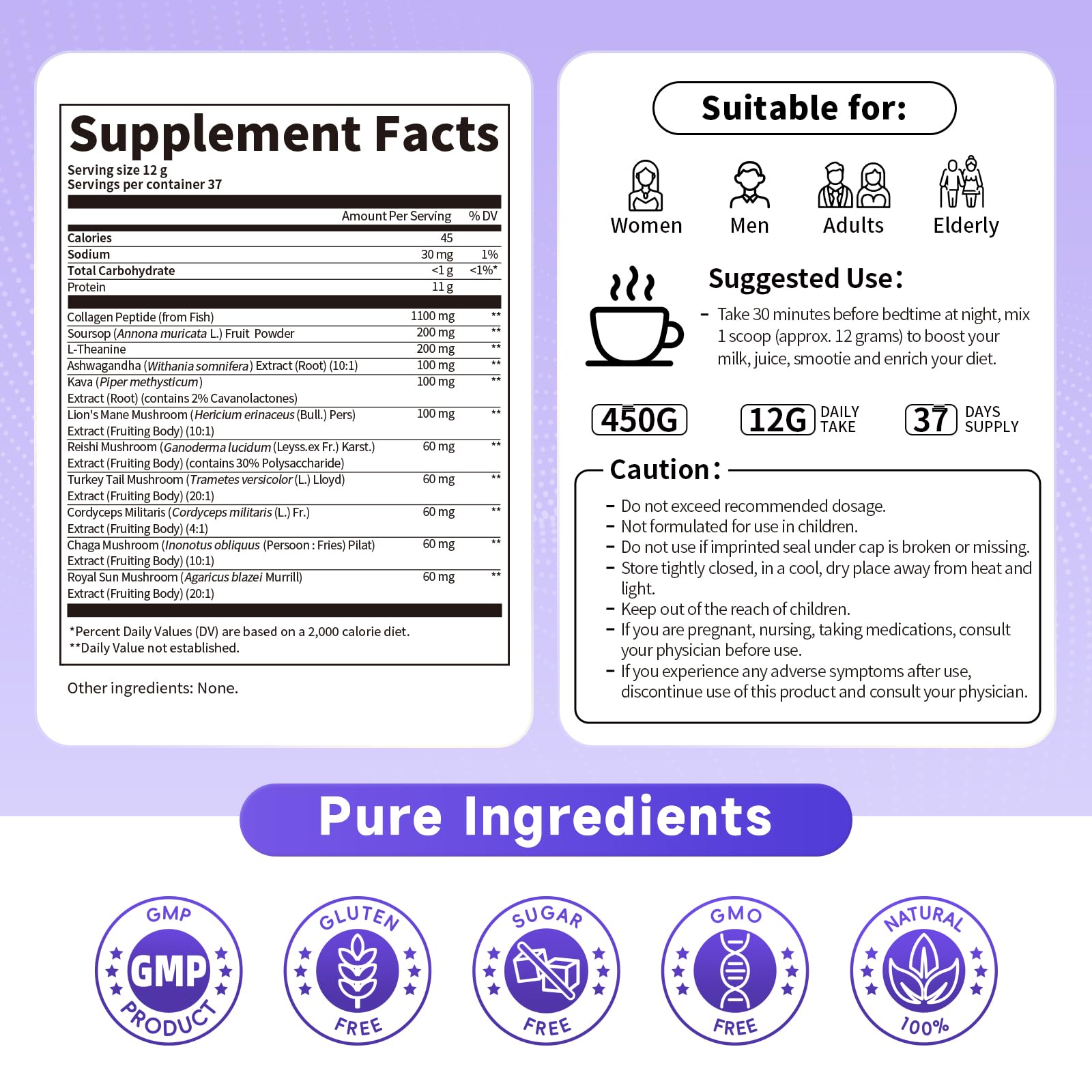 Collagen Peptides Powder for Women - Night Repair Marine Type I Soursop 450g / 16oz