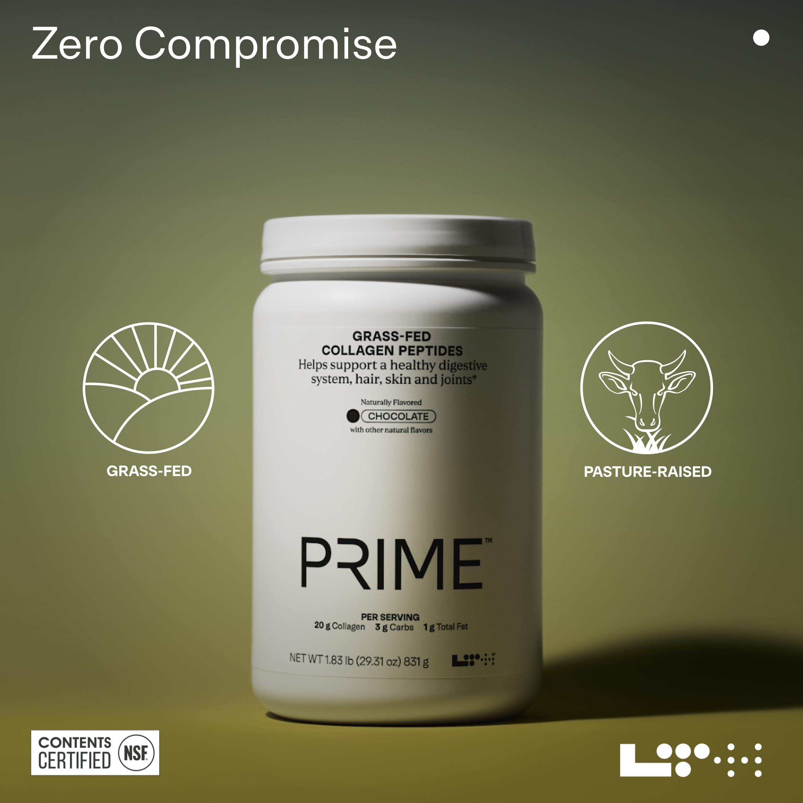 LTH Prime Collagen Peptides – Digestive Health, Joints, Hair & Skin | Grass-Fed Chocolate | 30 Servings