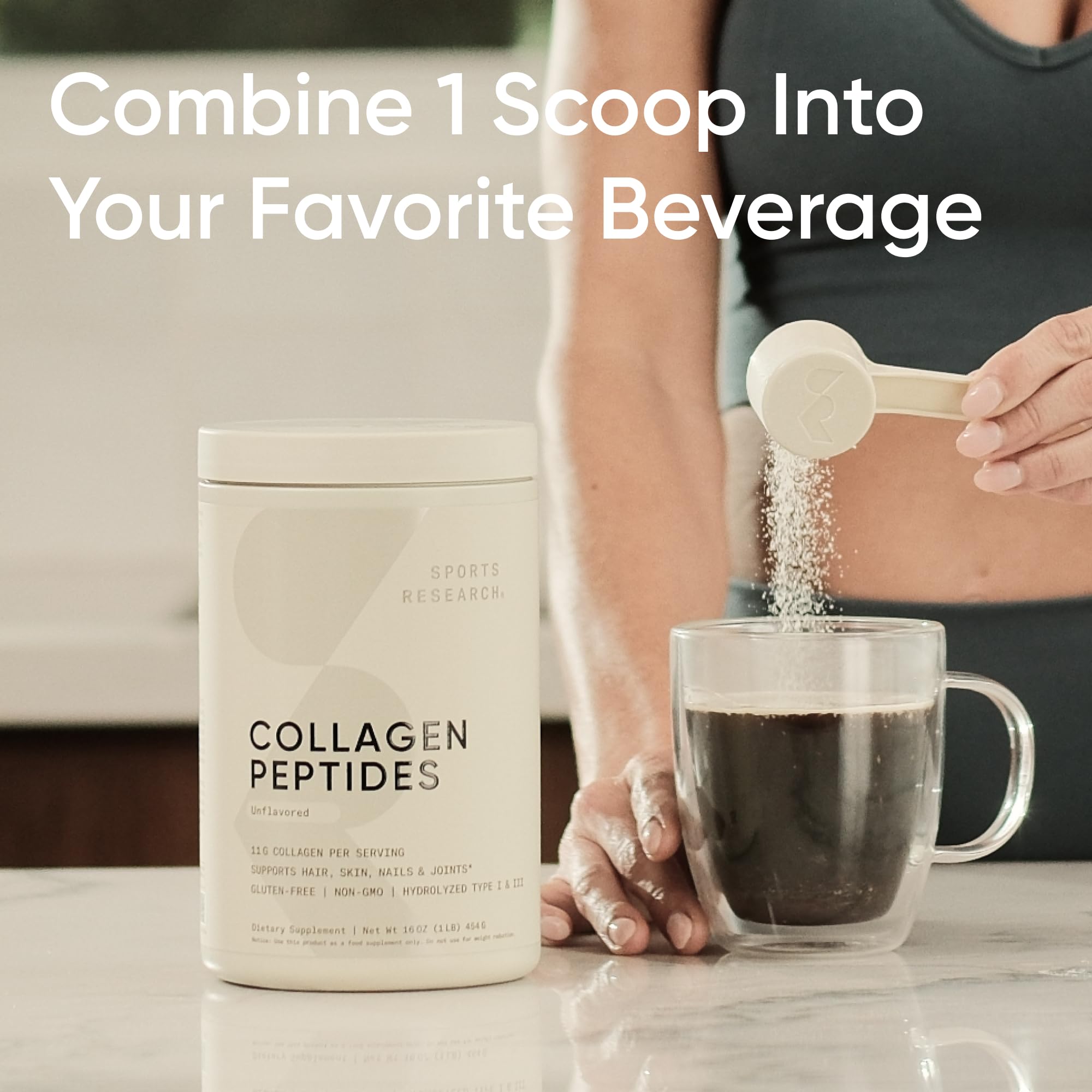 Sports Research Collagen Peptides – Hydrolyzed Type I & III Powder for Skin, Nails & Joints