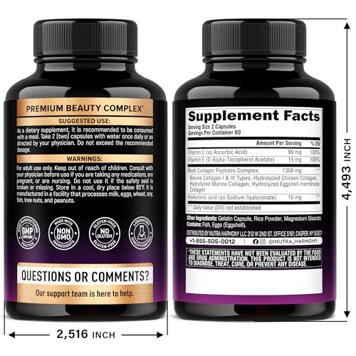 Multi Collagen Peptides 1300mg + Hyaluronic Acid | Skin, Hair, Nails & Joints - Made in USA