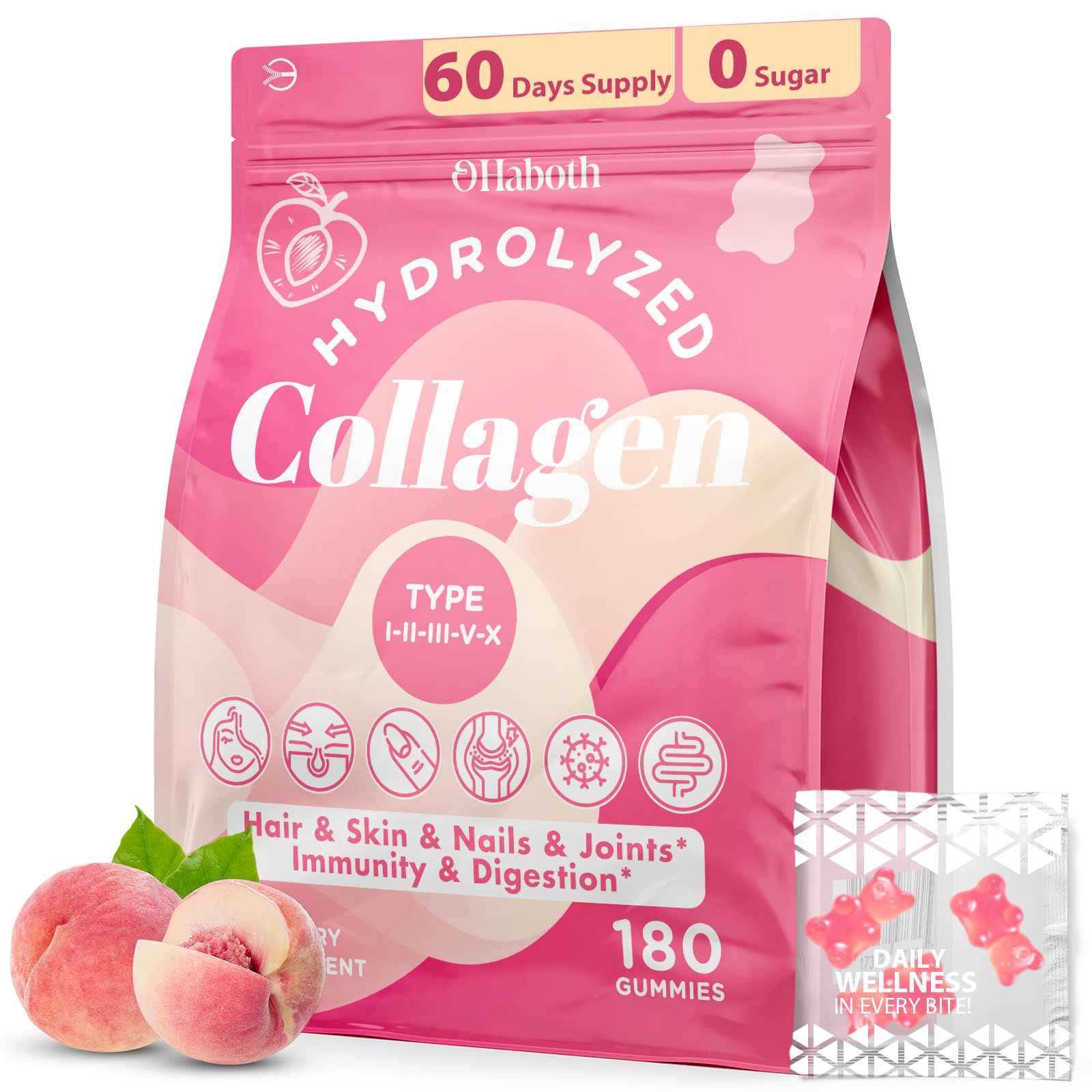 Collagen Gummies for Women – Multi-Collagen Type I-V, 0 Sugar, 180 Gummies