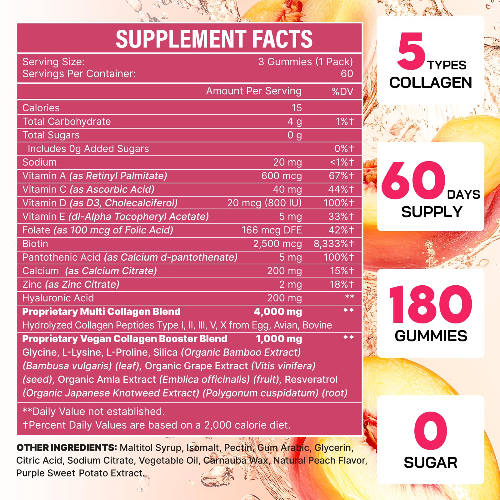 Collagen Gummies for Women – Multi-Collagen Type I-V, 0 Sugar, 180 Gummies