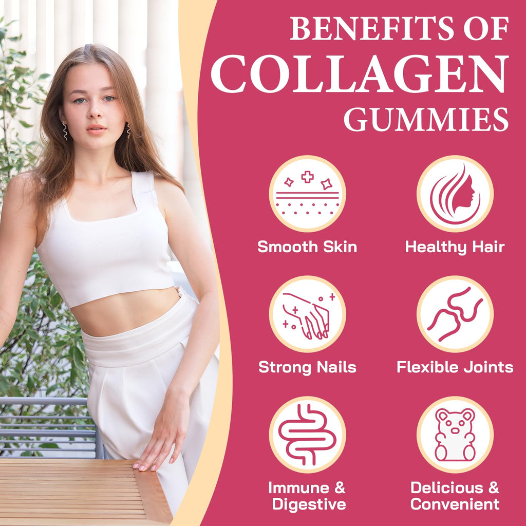 Collagen Gummies for Women – Multi-Collagen Type I-V, 0 Sugar, 180 Gummies