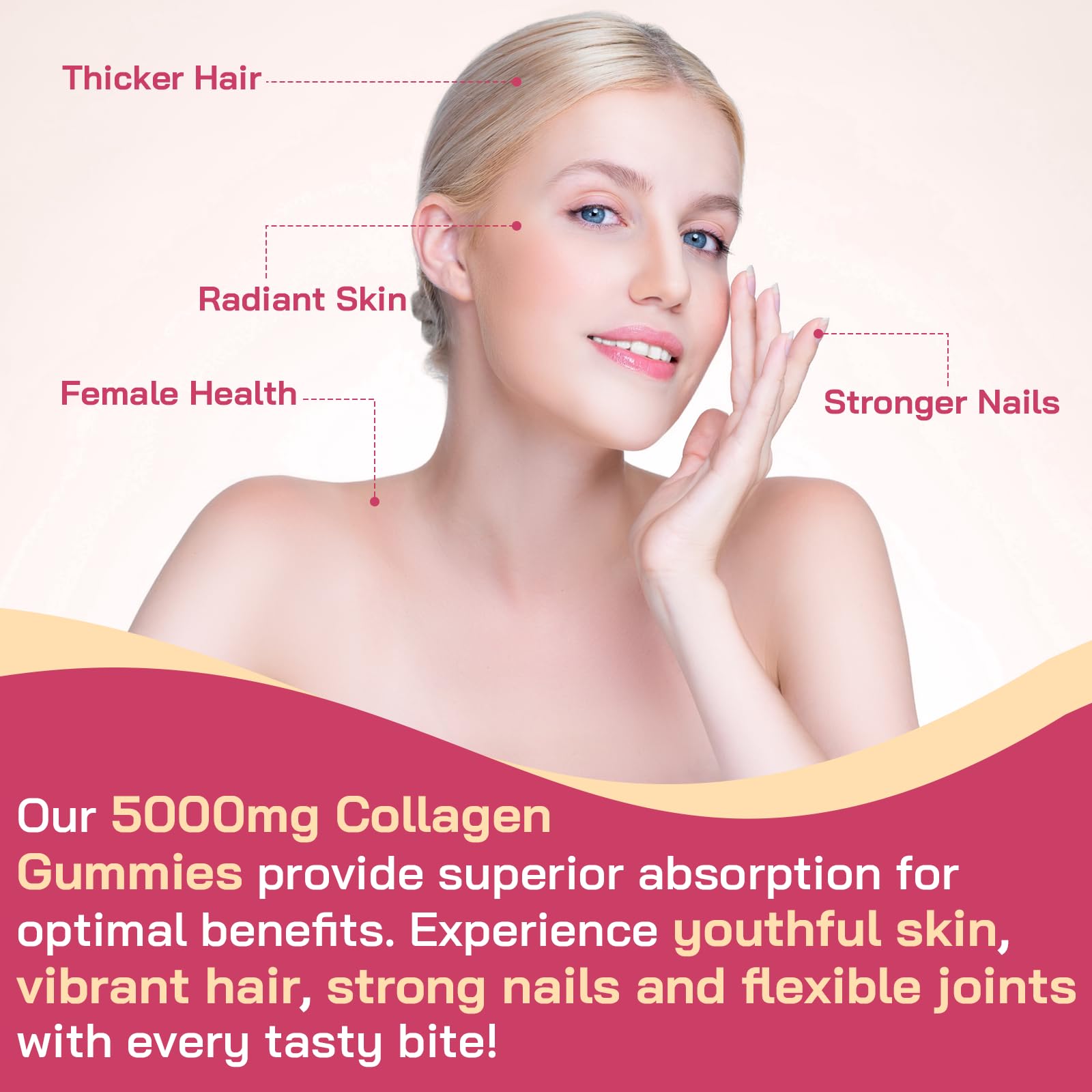 Collagen Gummies for Women – Multi-Collagen Type I-V, 0 Sugar, 180 Gummies
