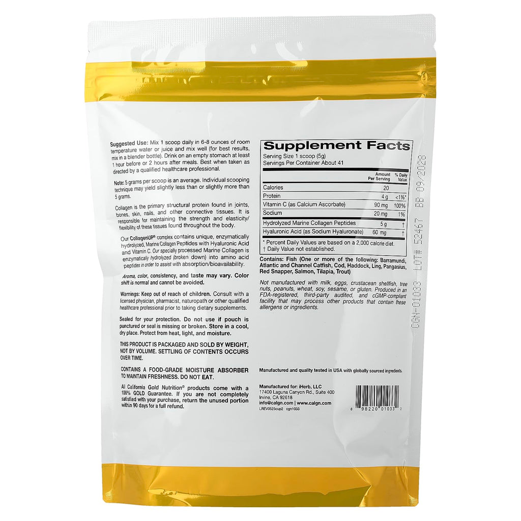 California Gold Nutrition CollagenUP® — Marine Collagen Peptides + Hyaluronic Acid & Vitamin C (Unflavored) 7.26 oz