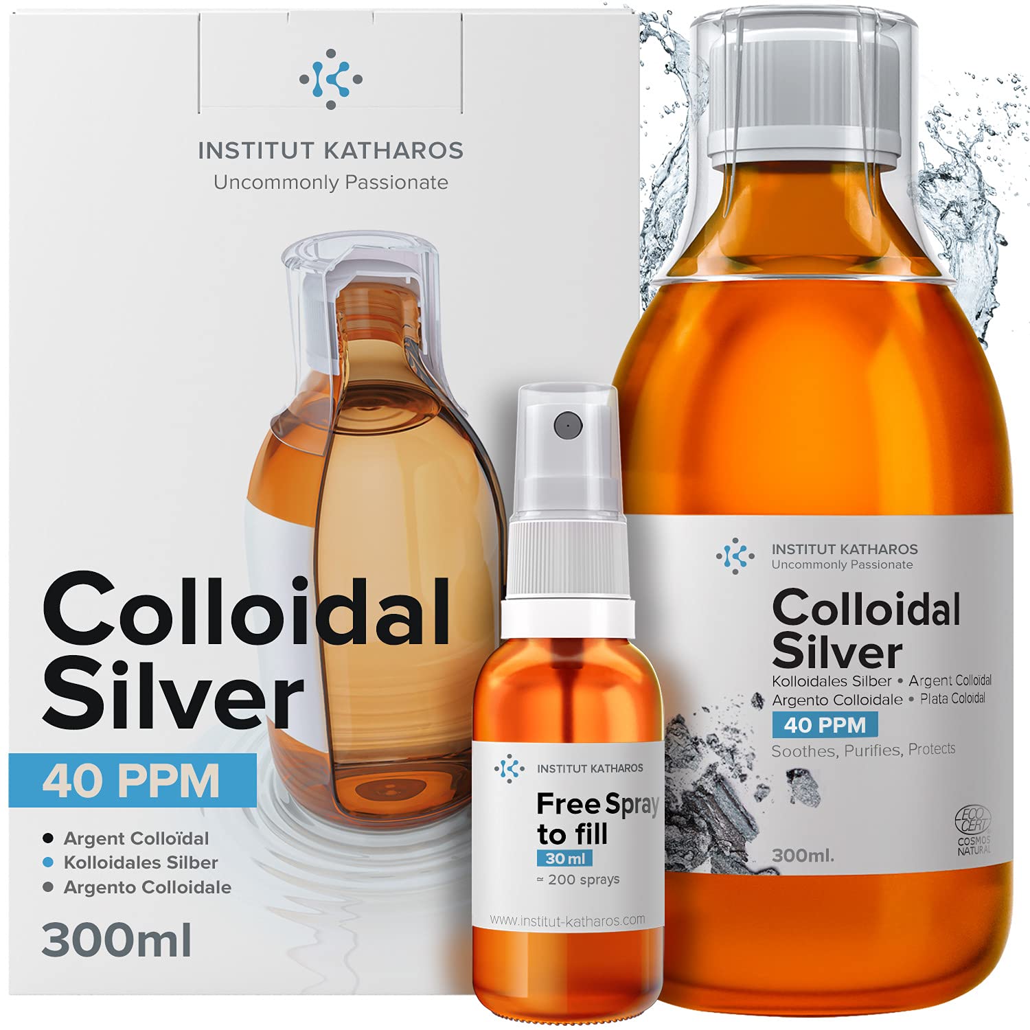 Colloidal Silver Liquid 10 fl oz & Spray | Bioactive Hydrosol Silver Water 40 PPM