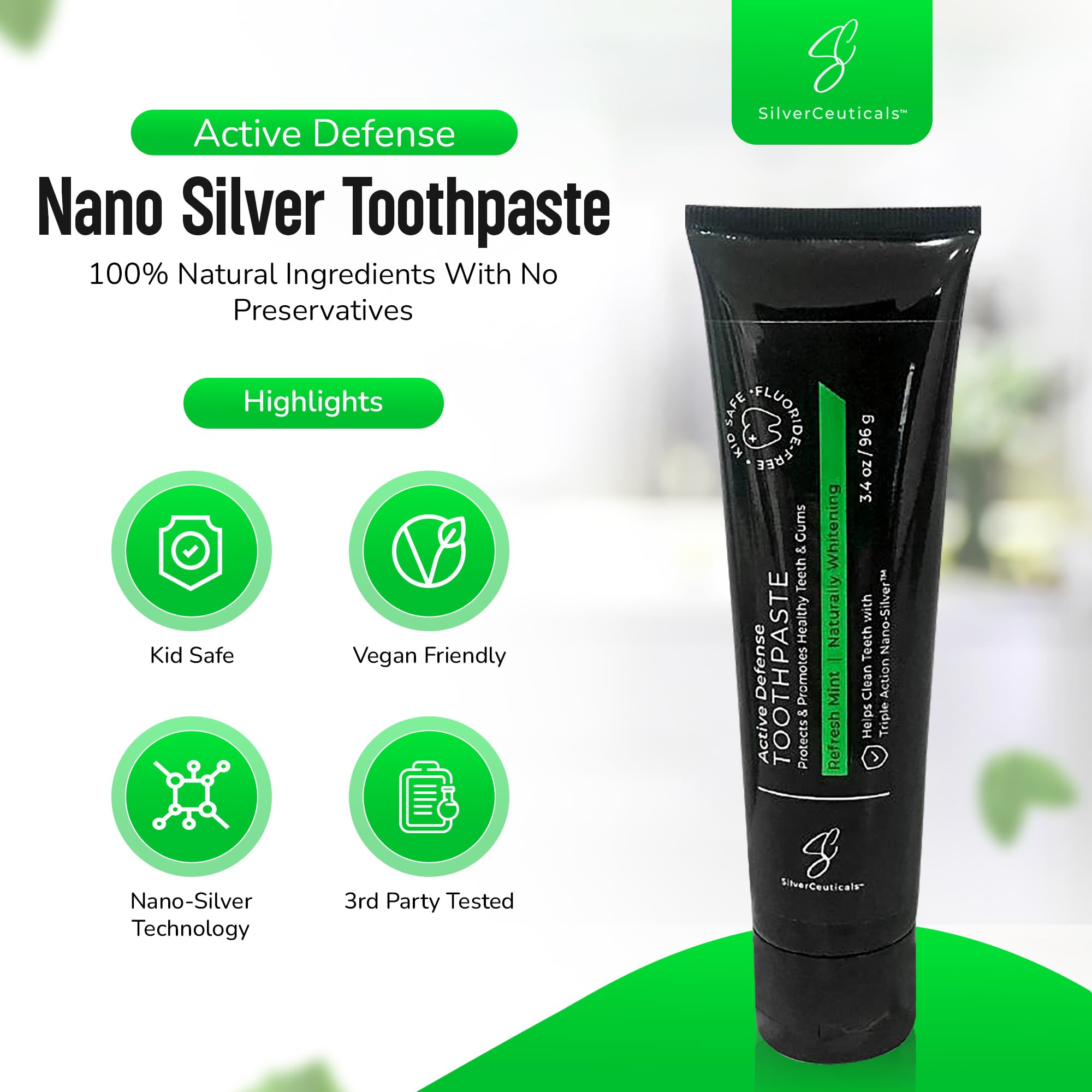 Colloidal Silver Toothpaste with Coral Calcium & Xylitol - Refresh Mint 3.4oz