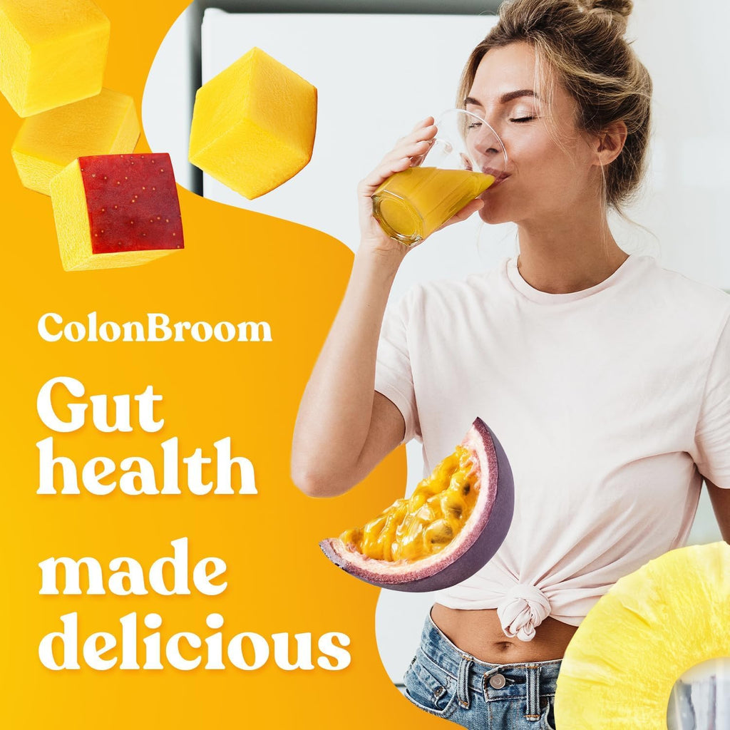 ColonBroom Psyllium Husk Powder with Stevia (Tropical Fruits) – Digestive Fiber Drink for Bloat Relief & Gut Health | 50 Servings