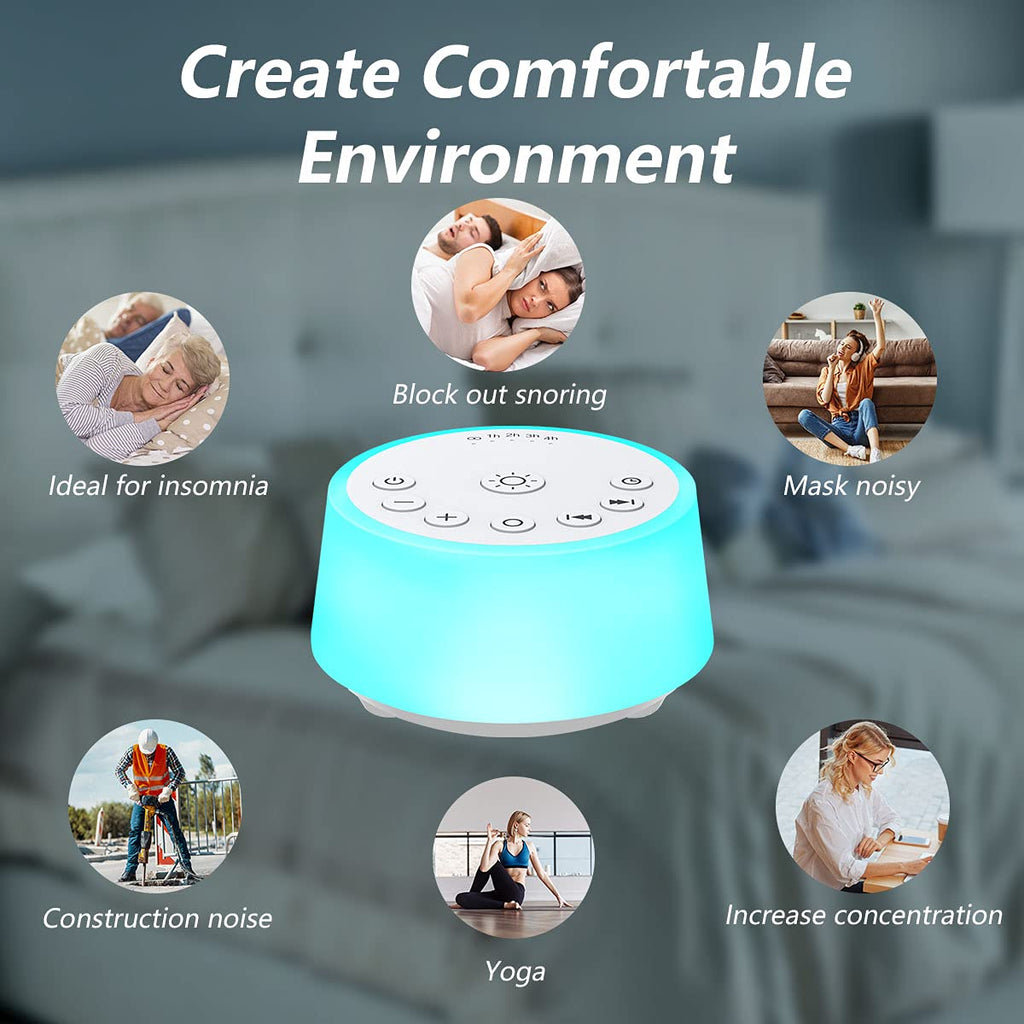 Color Noise Sound Machine – 10-Color Night Light, 25 Sounds, 32 Volume Levels, 5 Timers