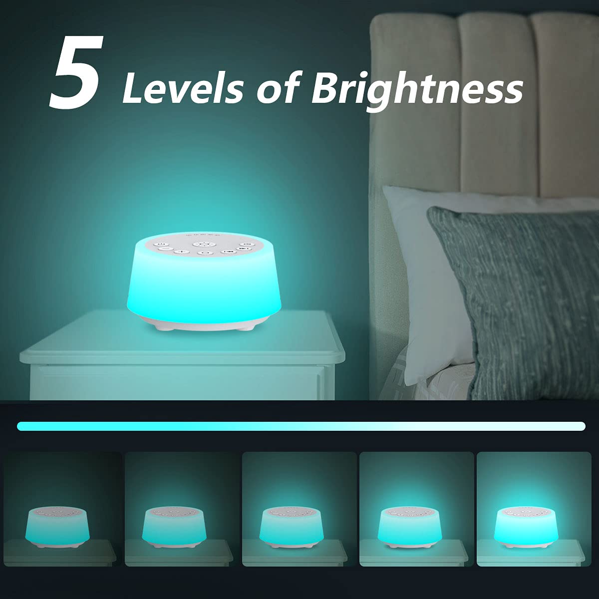 Color Noise Sound Machine – 10-Color Night Light, 25 Sounds, 32 Volume Levels, 5 Timers