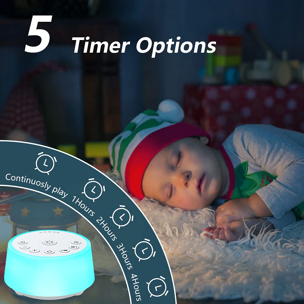 Color Noise Sound Machine – 10-Color Night Light, 25 Sounds, 32 Volume Levels, 5 Timers