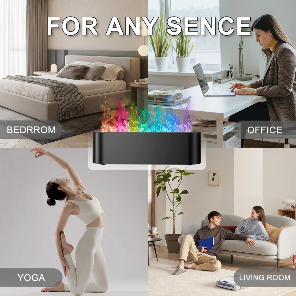Colorful Flame Fire Diffuser Humidifier – 7-Color LED Oil Diffuser (150ml, Ultra-Quiet, Auto-Off)