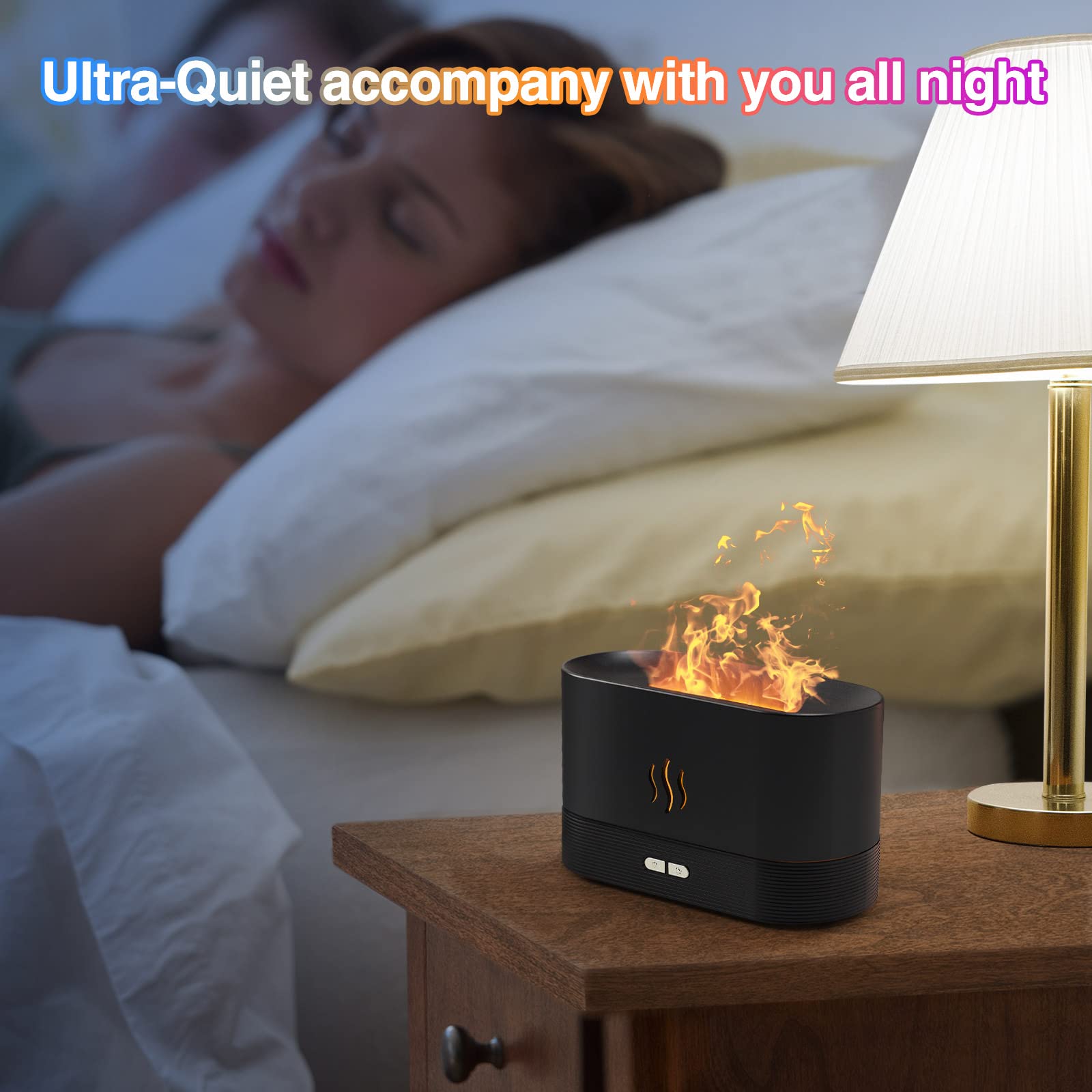 Colorful Flame Aroma Diffuser Humidifier - 7 Flame Colors, Auto-Off, 180mL