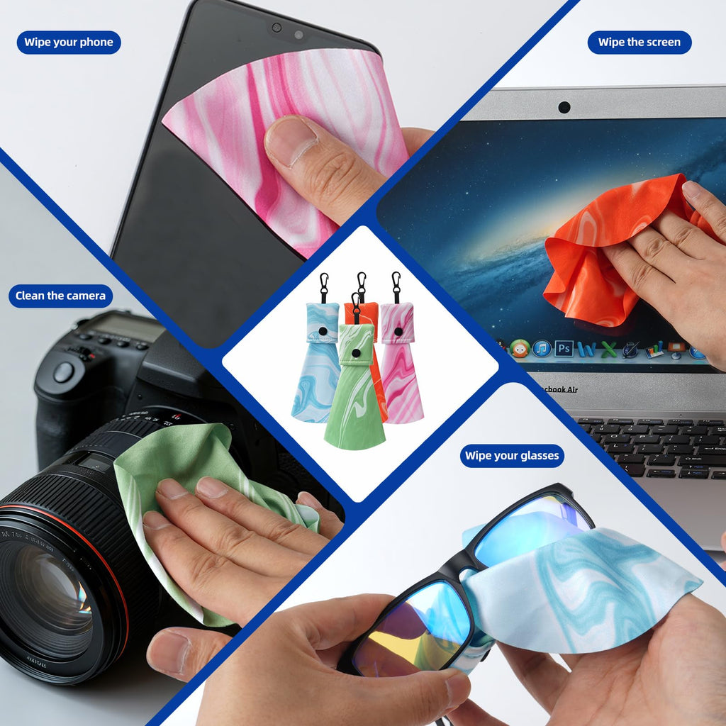 Colorful Glasses Cleaning Cloths - Microfiber Wipes | Portable Keychain Lens Cleaner for Sunglasses & Electronics