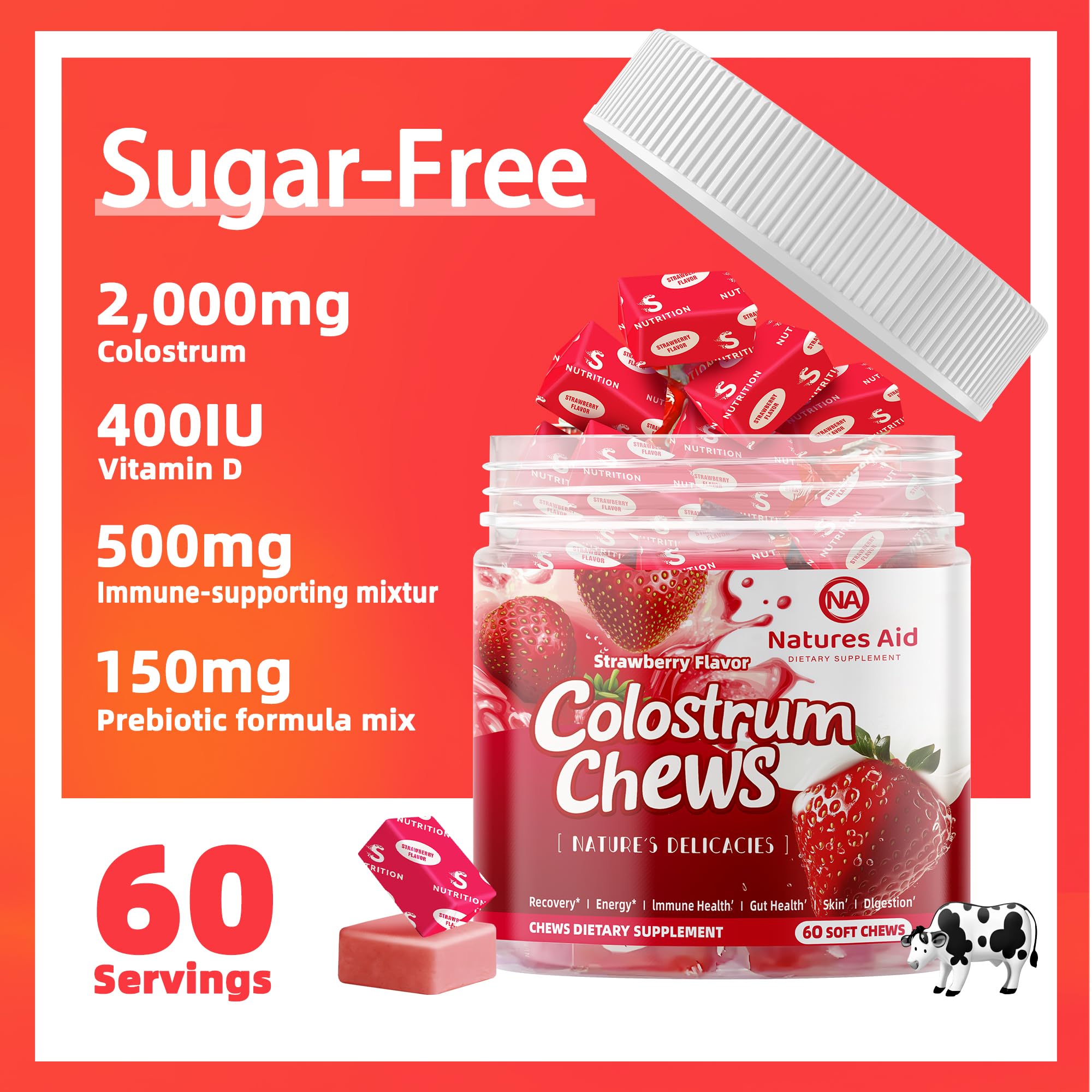 Colostrum Chews with Probiotics – Gut Health and Immunity (Strawberry)