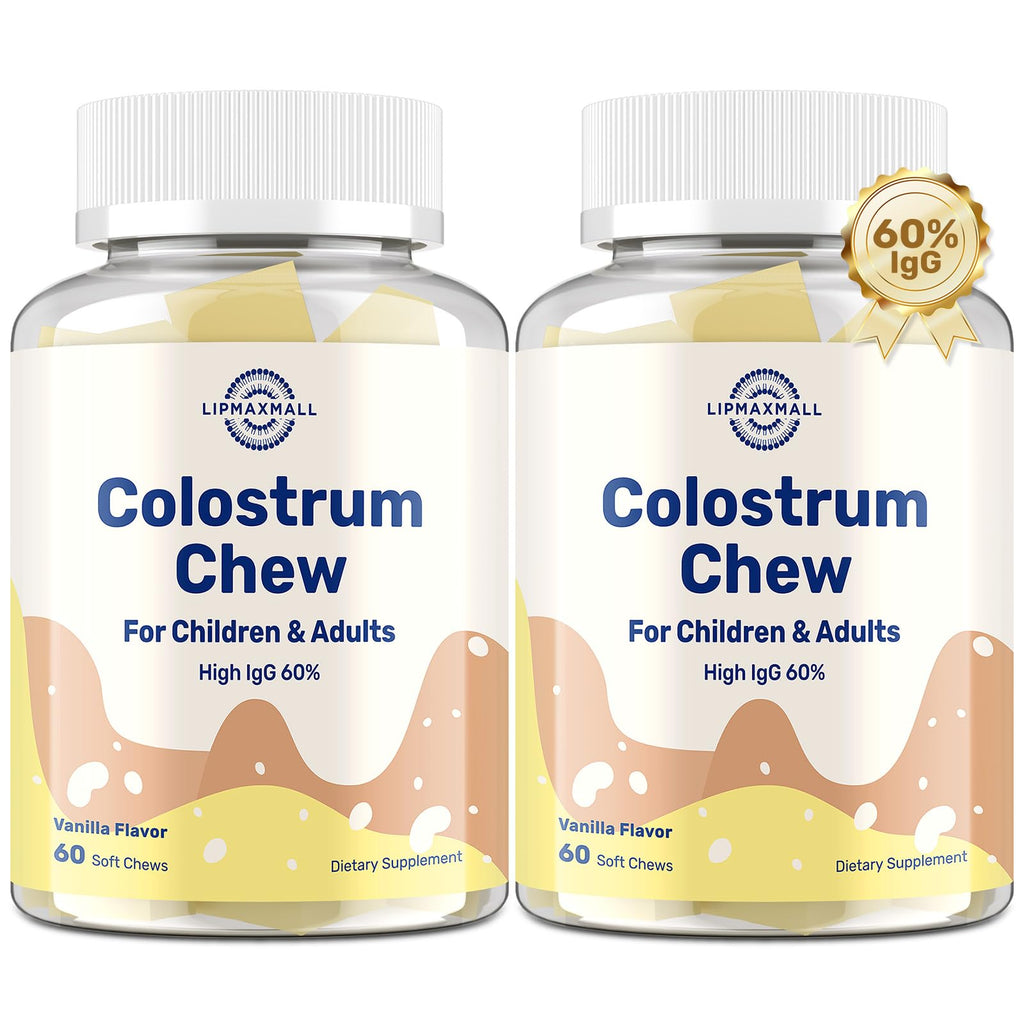 Bovine Colostrum Chews with 60% IgG – Vanilla Flavor, Grass-Fed Cows – Immune & Gut Support – 60 Soft Chews (2 Bottles)
