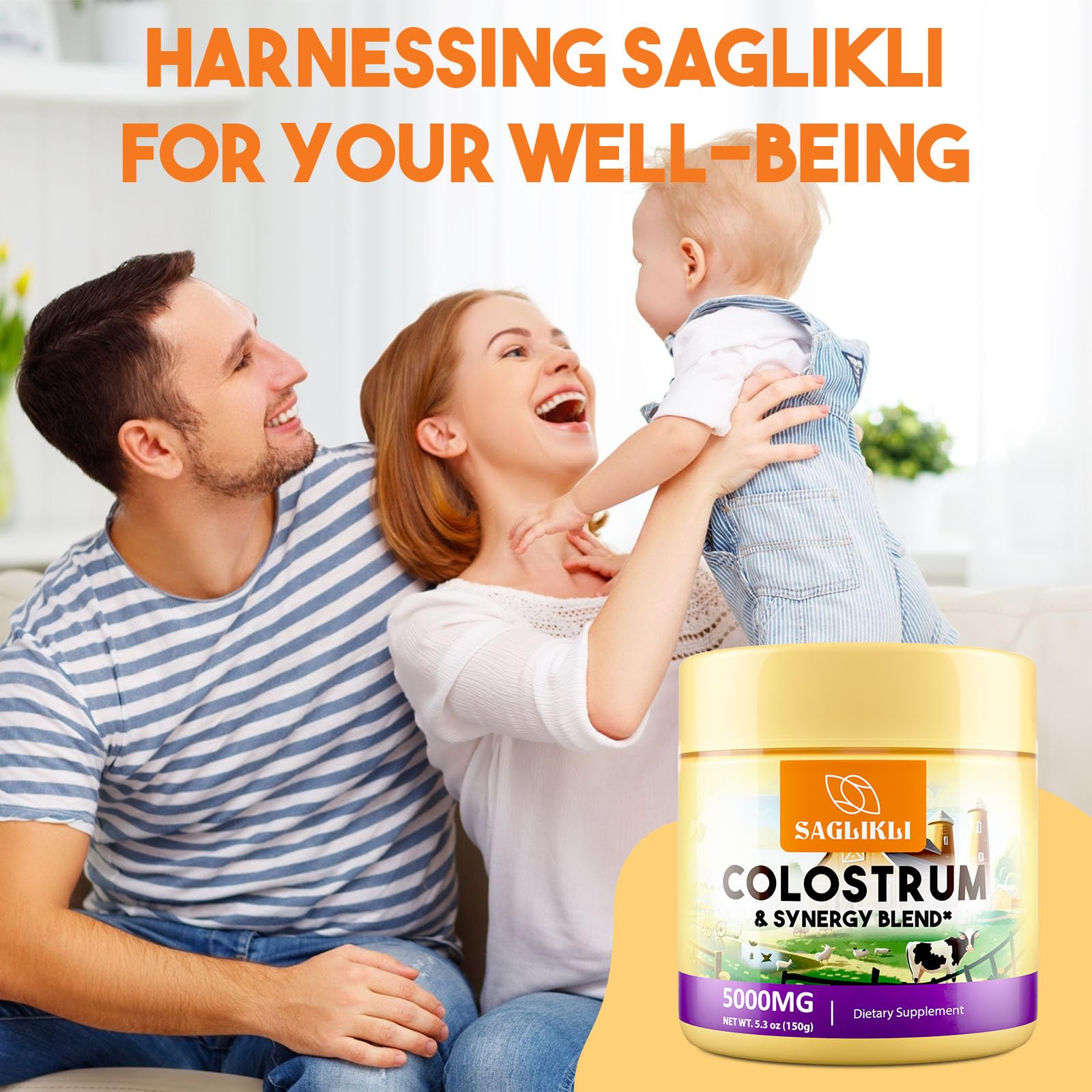 Colostrum Powder 5,000 mg – Grass-Fed Bovine with Prebiotics, Probiotics, Lactoferrin & PRP (30 Servings)