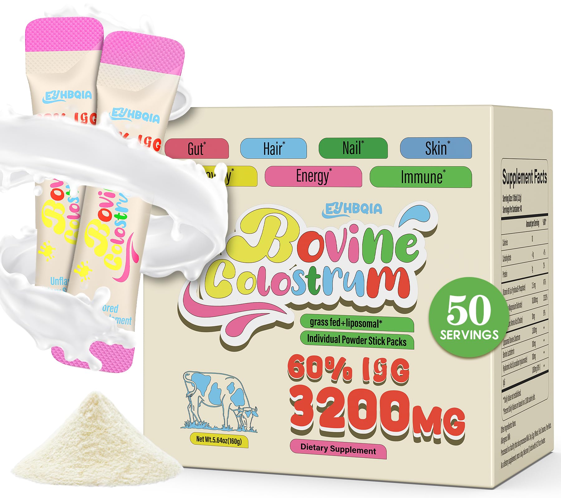 Colostrum Supplement Powder – Grass-Fed Bovine, 60% IgG | Immune, Gut Health & Beauty