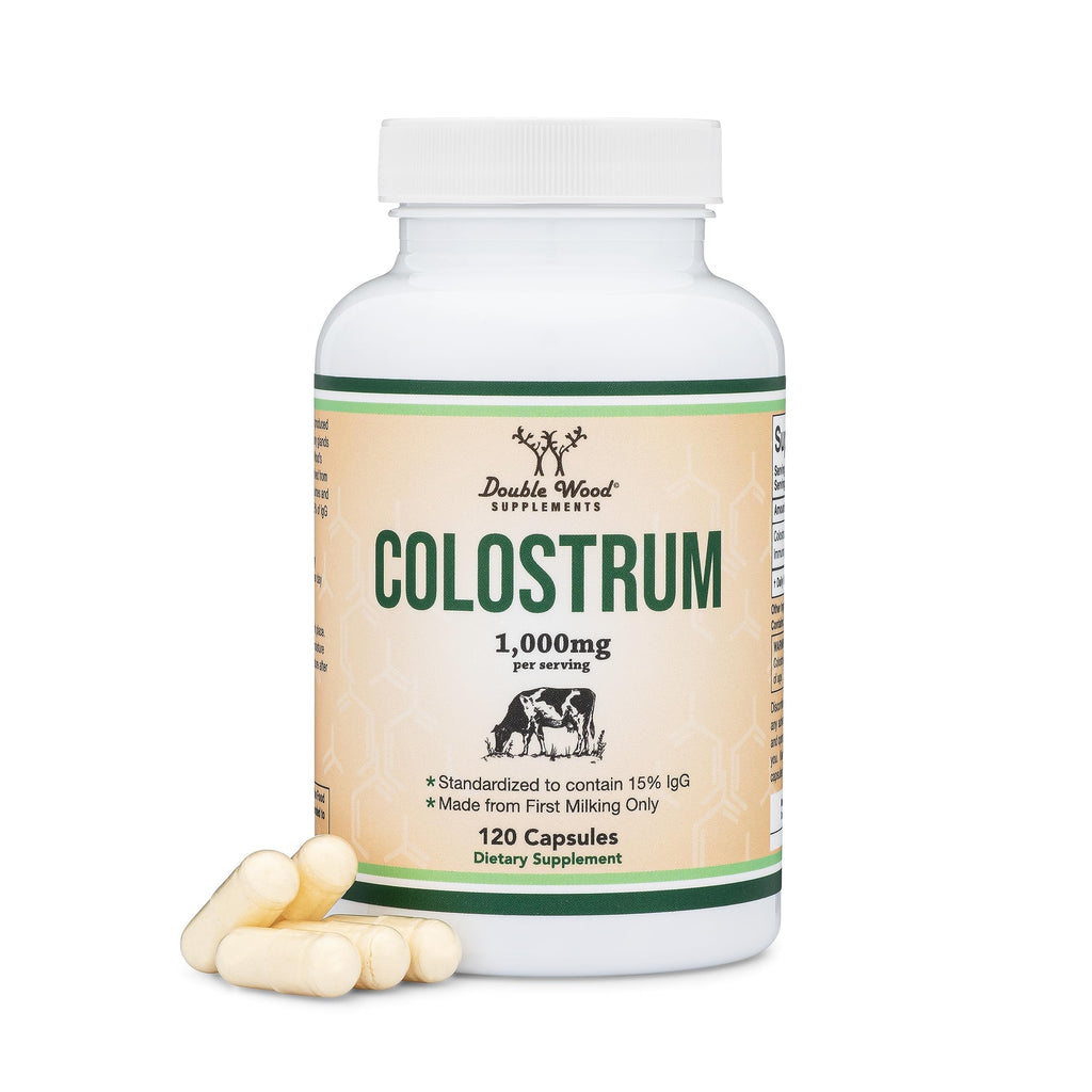 Colostrum Supplement 120 Capsules, 1,000mg per Serving | First Milking Bovine Colostrum (15% IgG) | No Fillers | Third-Party Tested by Double Wood