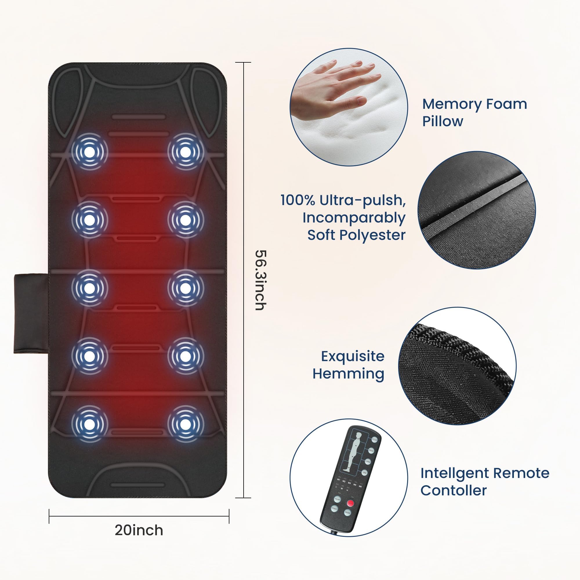 COMFIER Full Body Massage Mat with Heat — 10 Motors, 4 Heating Zones, Foldable