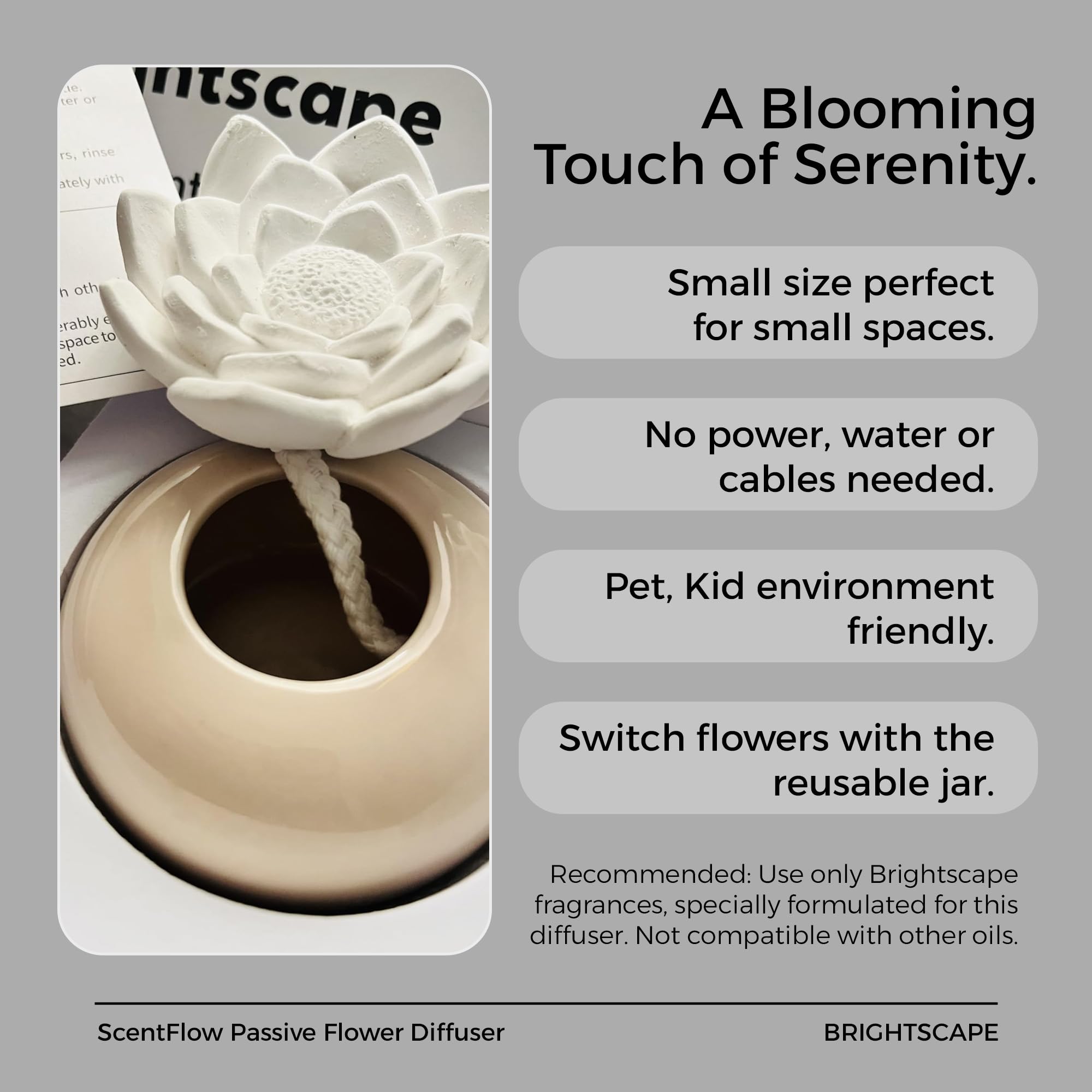 Brightscape ScentFlow Passive Aroma Diffuser Starter Kit – Gardenia Oil