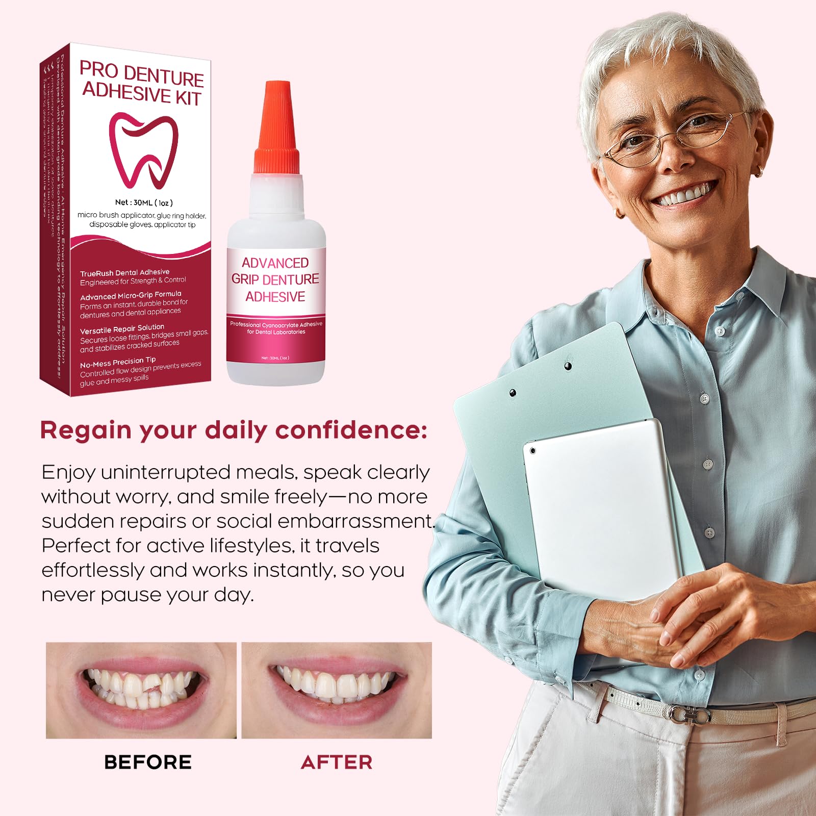 Dental Lab Instant Bonding Glue for Dentures & Lab Tools - Fast 15-60s Set (1oz)