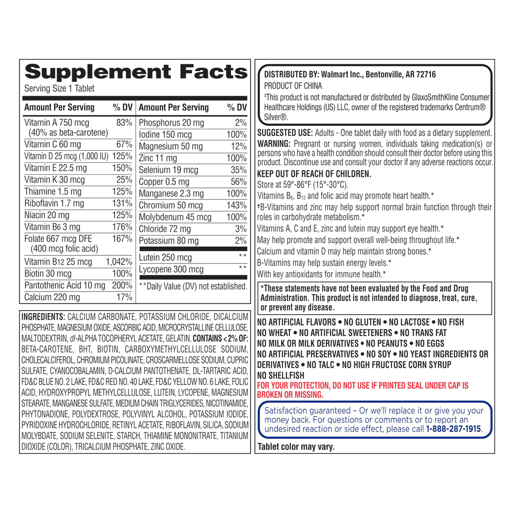 Equate 50+ One Daily Multivitamin – Compare to Centrum Silver (2-pack)