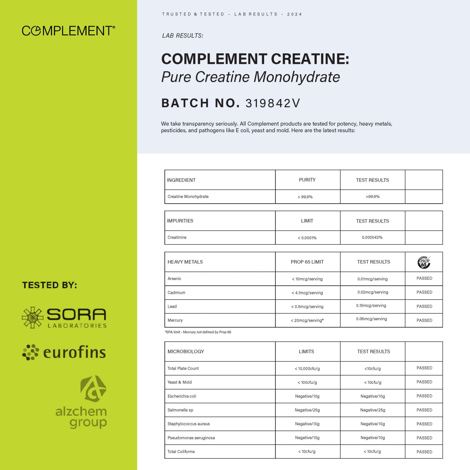 Complement Creatine Monohydrate Micronized Powder – 5g, 60 Servings | Vegan, Unflavored