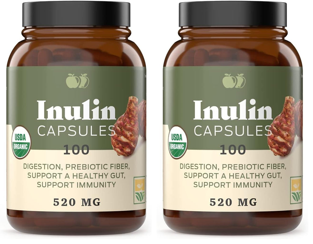 Complete Natural Products Organic Inulin Capsules – 520mg, 100 Pills, Organic Jerusalem Artichoke Inulin, Pack of 2