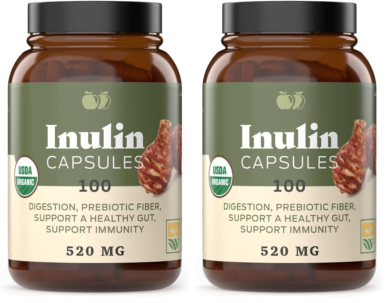 Complete Natural Products Organic Inulin Capsules – 520mg, 100 Pills, Organic Jerusalem Artichoke Inulin, Pack of 2