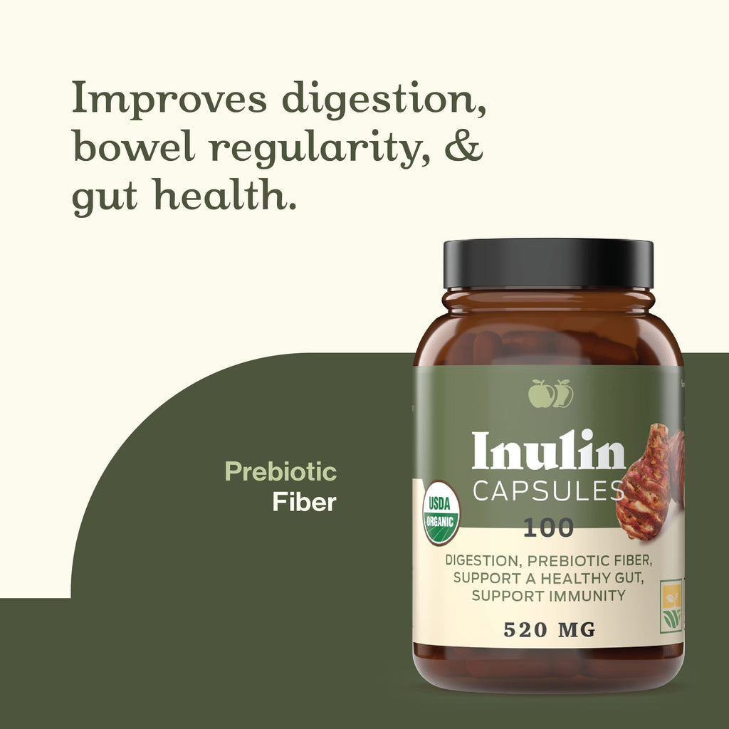 Complete Natural Products Organic Inulin Capsules – 520mg, 100 Pills, Organic Jerusalem Artichoke Inulin, Pack of 2