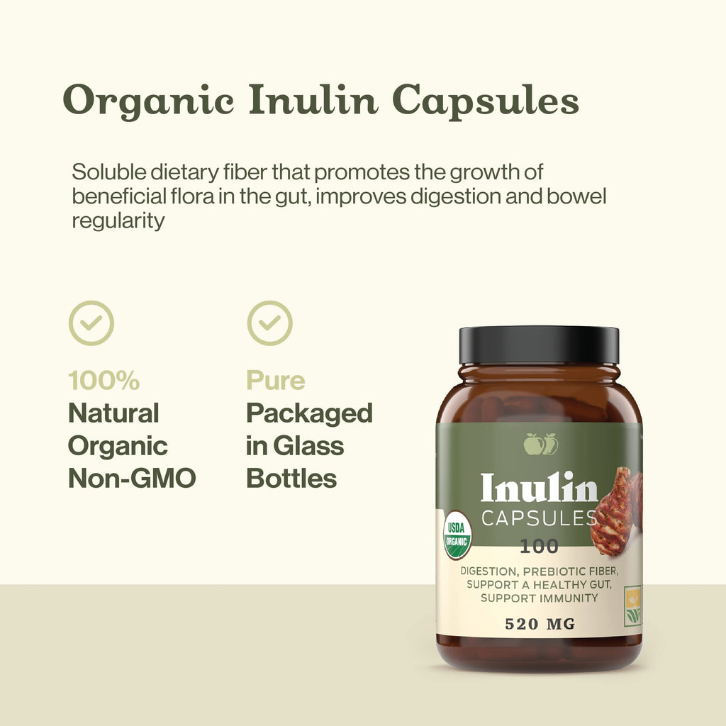 Complete Natural Products Organic Inulin Capsules – 520mg, 100 Pills, Organic Jerusalem Artichoke Inulin, Pack of 2