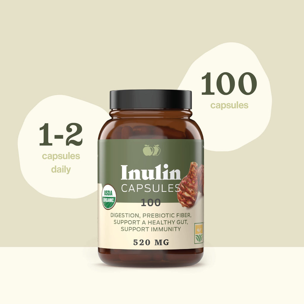 Complete Natural Products Organic Inulin Capsules – 520mg, 100 Pills, Organic Jerusalem Artichoke Inulin, Pack of 2