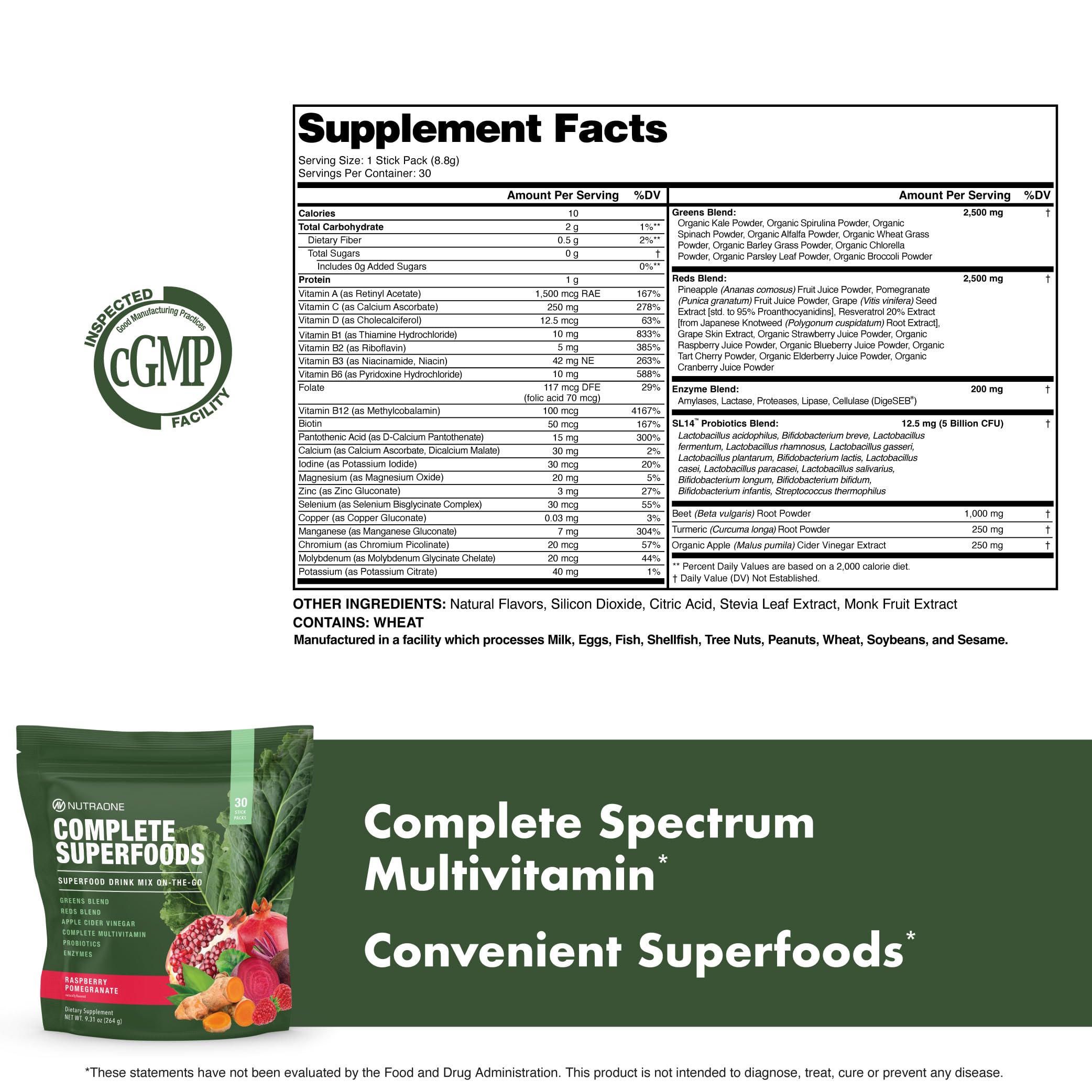 Complete Superfoods Multivitamin with Greens & Reds – Raspberry Pomegranate, 30 Stick Packs