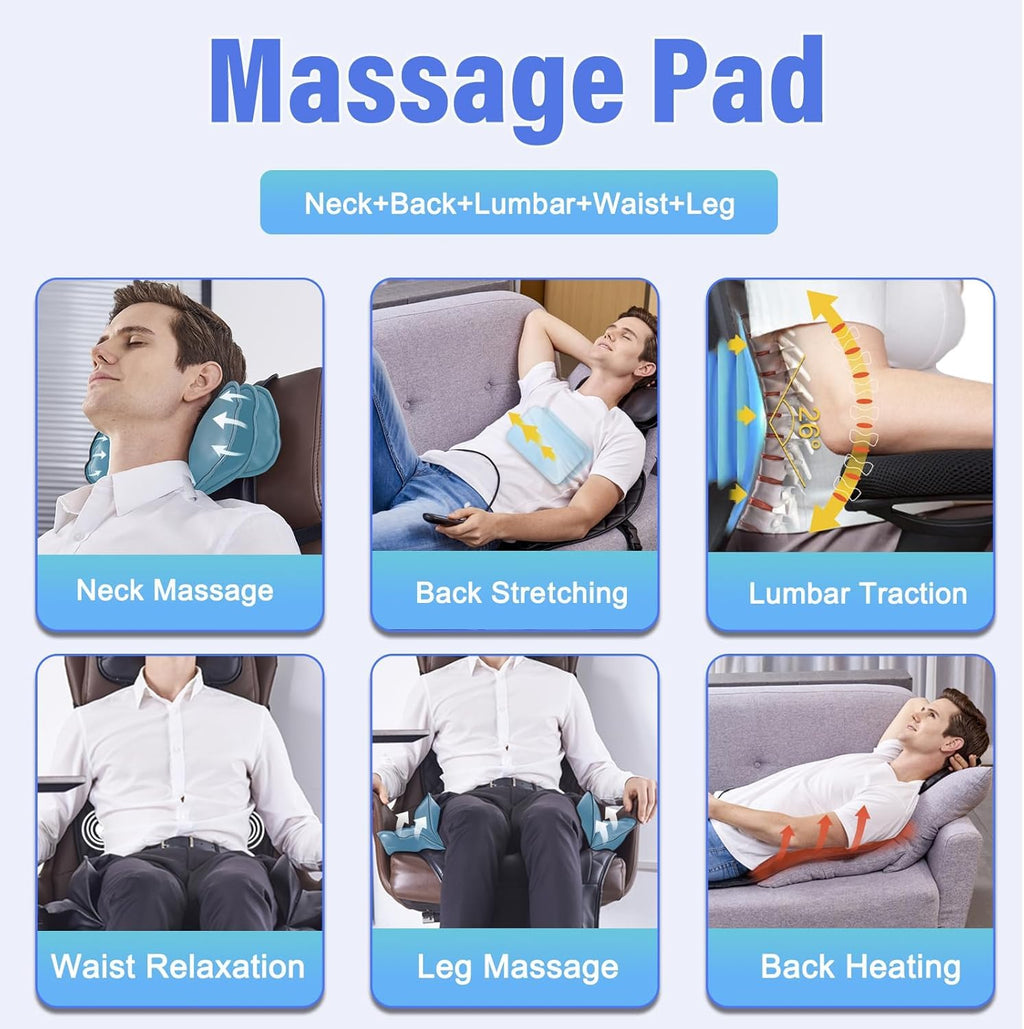 comrelax Back Massager with Heat & Traction — Full Back Massage Pad for Office & Home