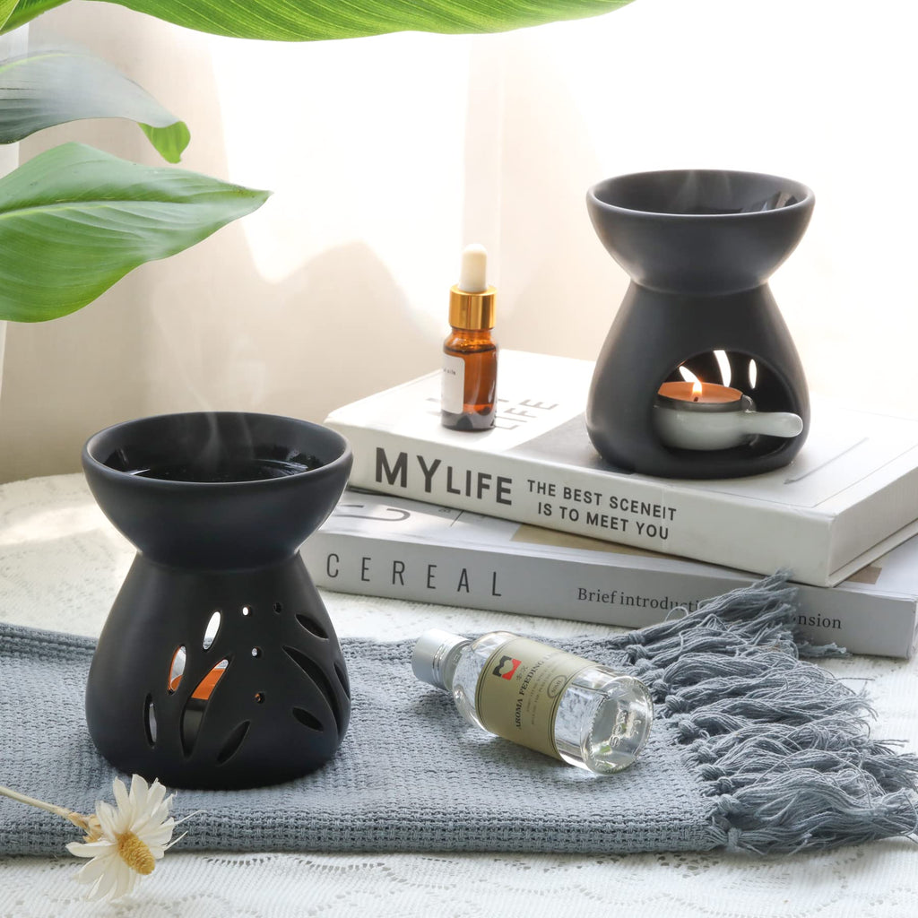 ComSaf 2-Pack Essential Oil Burner – Ceramic Wax Melt Diffusers, Black