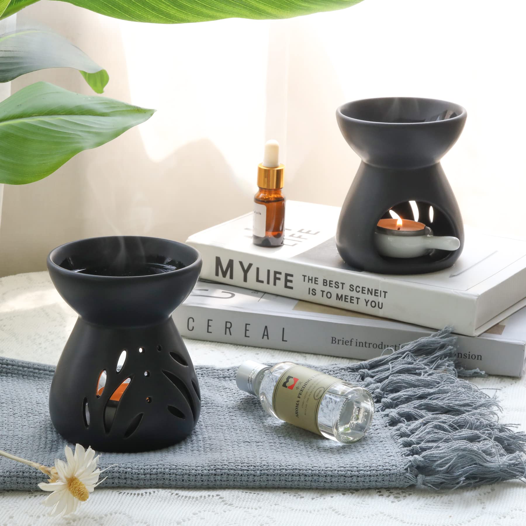 ComSaf 2-Pack Essential Oil Burner – Ceramic Wax Melt Diffusers, Black