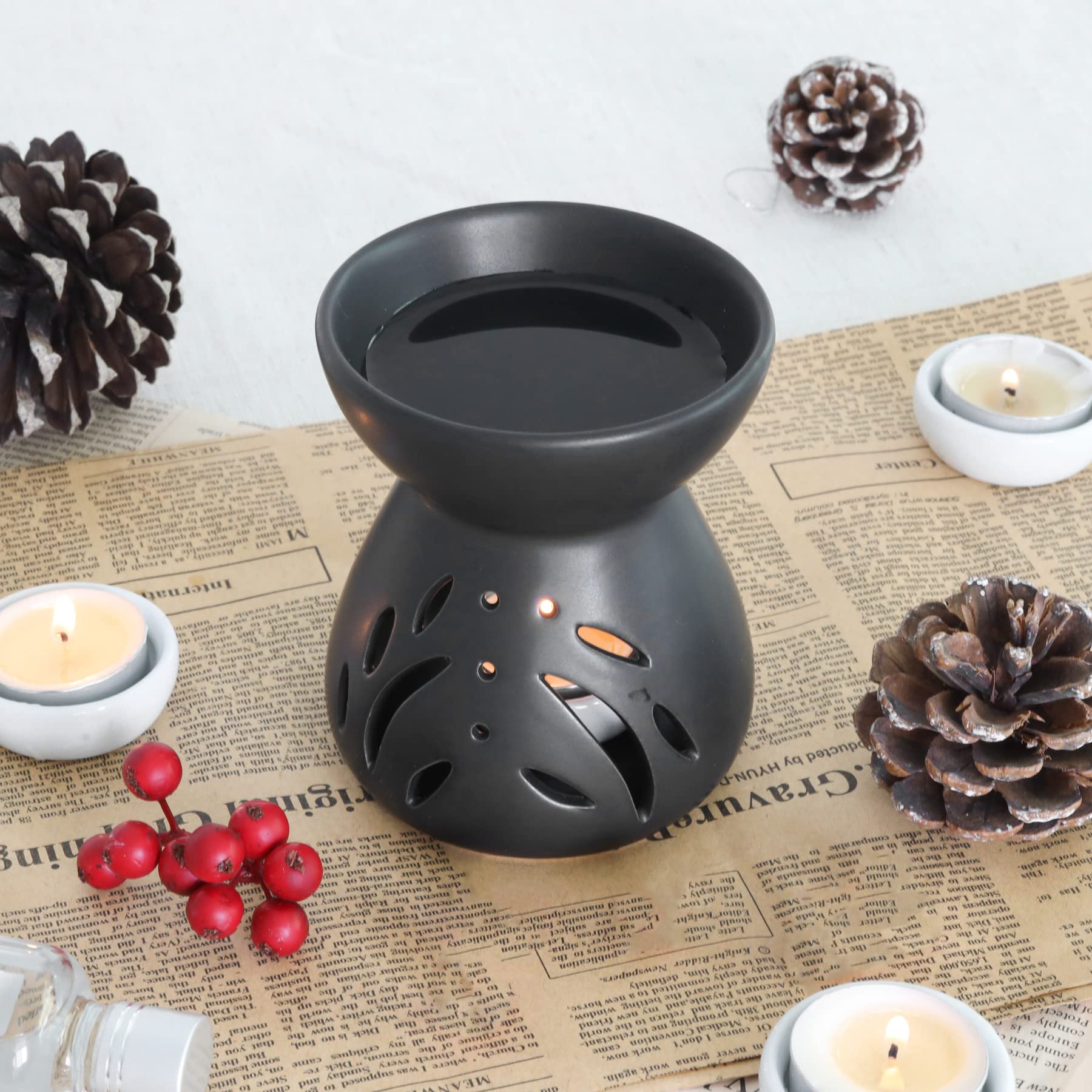 ComSaf 2-Pack Essential Oil Burner – Ceramic Wax Melt Diffusers, Black