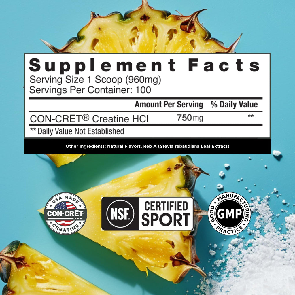CON-CRET Creatine HCl Powder | Muscle & Cognitive Support | USA Made | NSF Certified | Pineapple (100 Servings)
