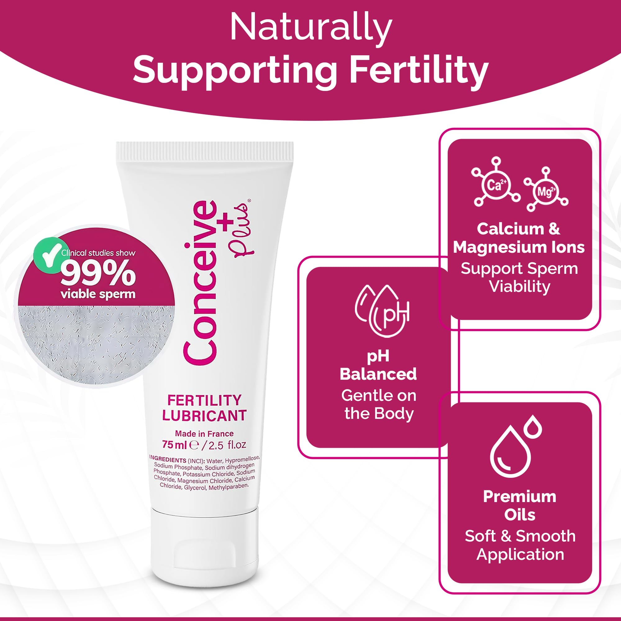 Conceive Plus Fertility Lubricant for TTC Couples – Sperm-Friendly, pH-Balanced, Water-Based Gel – 2.5 oz Tube