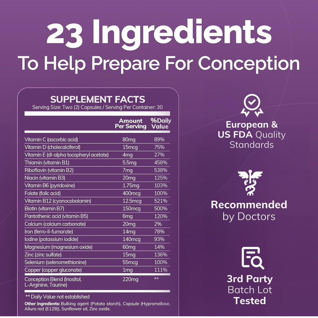 CONCEIVE PLUS Women's Fertility Support - Prenatal Multivitamin for Conception | Non-GMO, Vegan | 30 Days