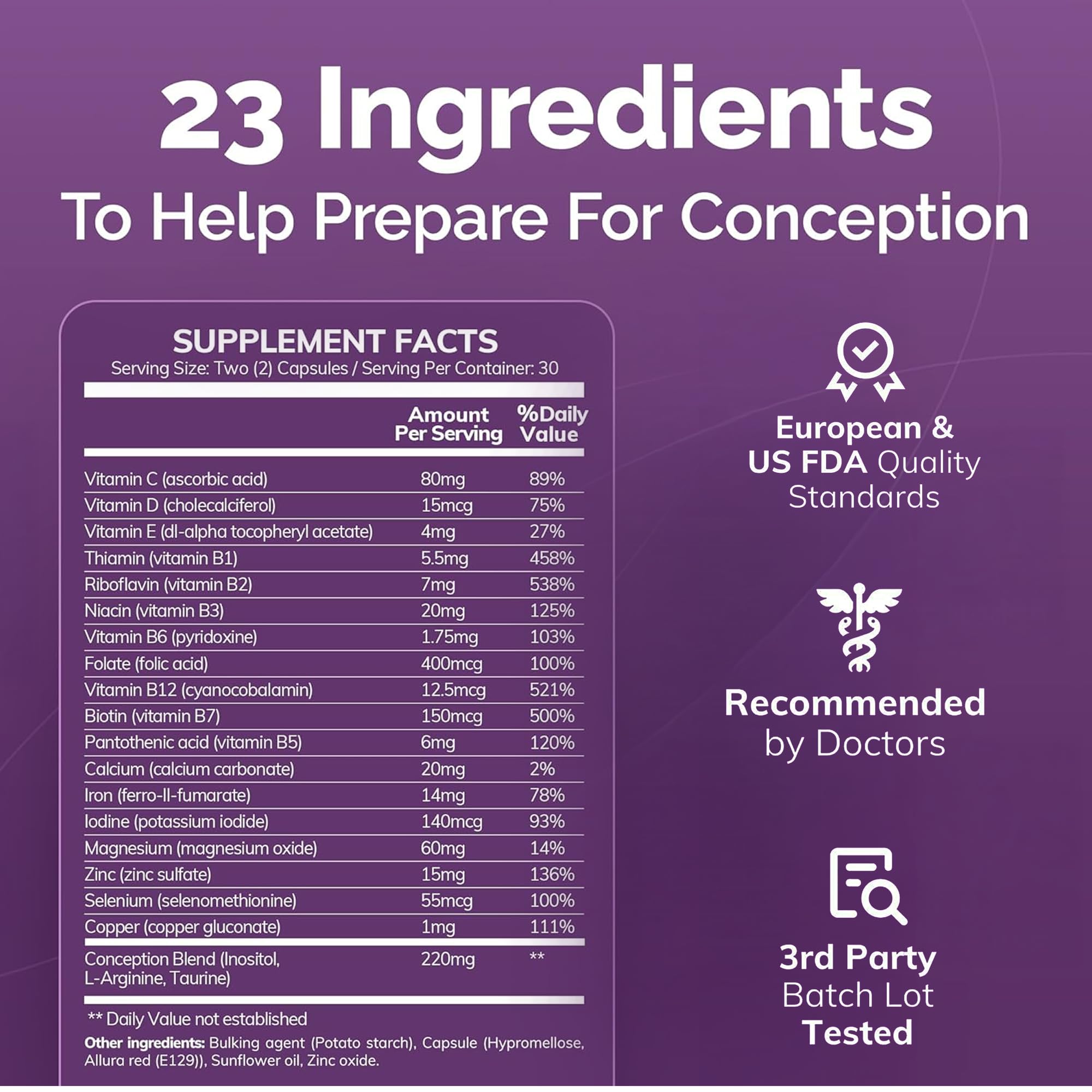 CONCEIVE PLUS Women's Fertility Support - Prenatal Multivitamin for Conception | Non-GMO, Vegan | 30 Days