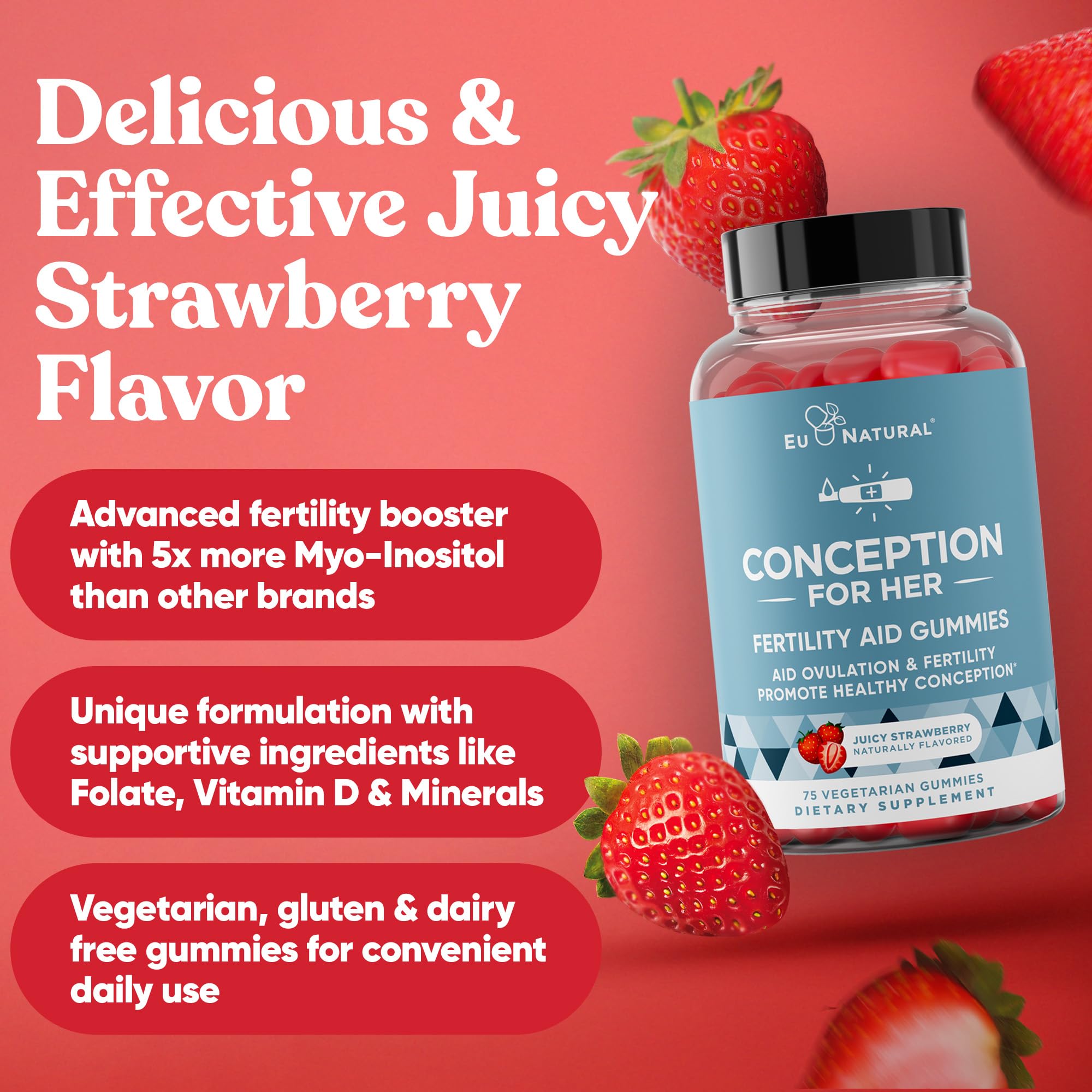 Conception for Her Fertility Gummies - Myo-Inositol, Folate & Vitamins, 75 ct Pectin Gummies