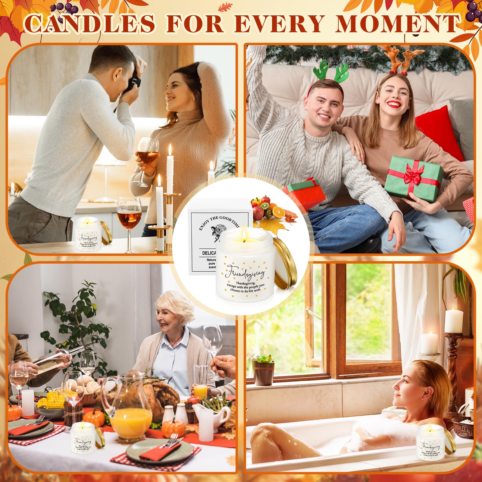 Conelist 6-Piece Thanksgiving Candles Set | 3.5oz Soy Wax Pumpkin-Scented Glass Jars