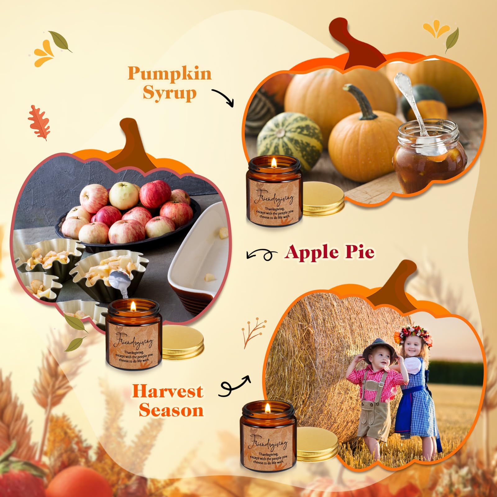 Conelist 3 Pcs Thanksgiving Candles Set – 3.5 oz Soy Wax Amber Glass Jar | Fall Scented Gift