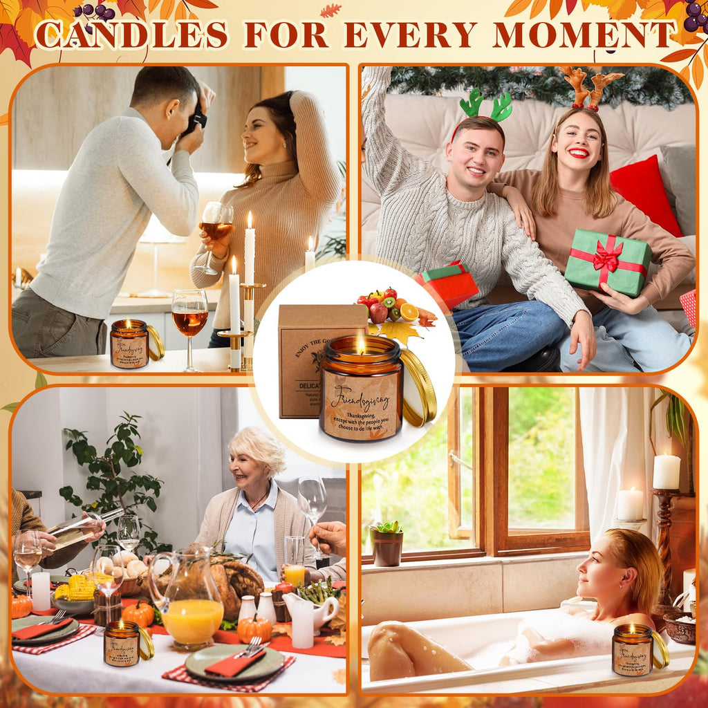 Conelist 3 Pcs Thanksgiving Candles Set – 3.5 oz Soy Wax Amber Glass Jar | Fall Scented Gift